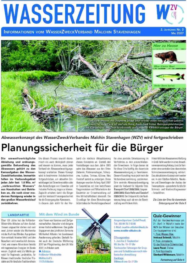 Wasserzeitung 02/2007 » WasserZweckVerband­ Malchin Stavenhagen