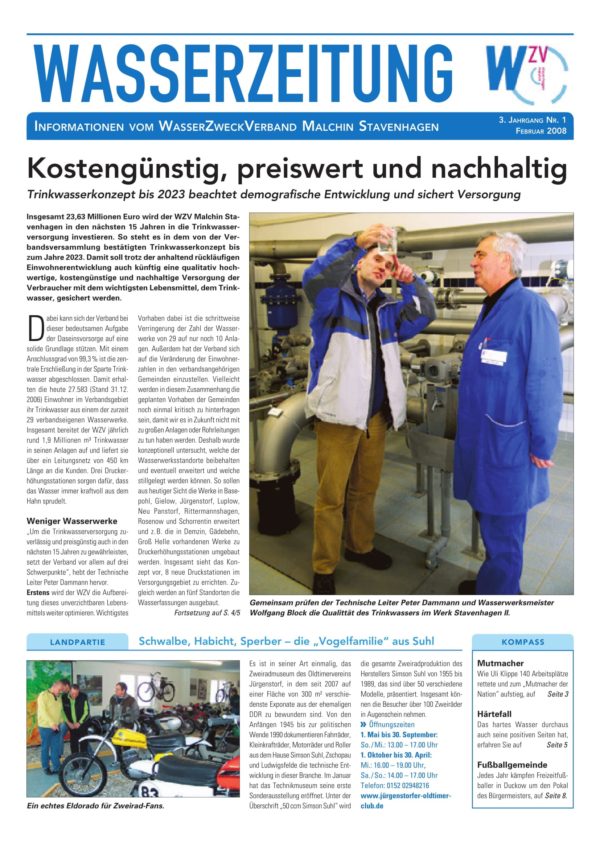 Wasserzeitung 01/2008 » WasserZweckVerband­ Malchin Stavenhagen
