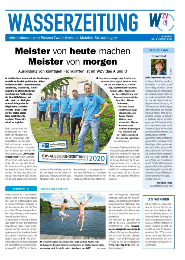 Wasserzeitung 08/2020 » WasserZweckVerband­ Malchin Stavenhagen